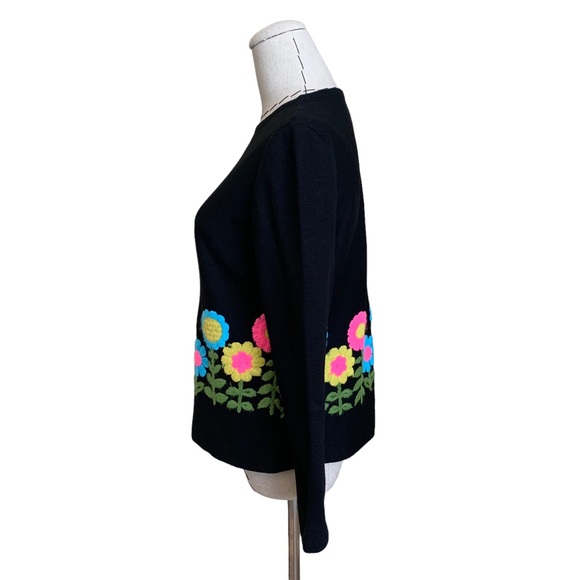 Vintage 60s Floral Top Blouse Neon Mod Yarn Flowers Crewel Small - Picture 5 of 9